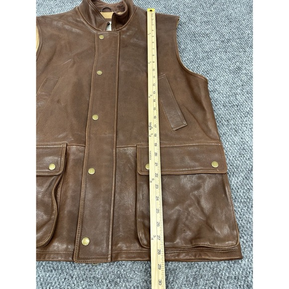 Vtg Orvis Men's Large Brown 100% Leather Munitions Hunting Vest Lined -Excellent - Picture 10 of 11